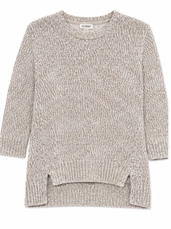 L.L. Bean Sweaters - L.L. Bean • Marled • Oatmeal • High-Low • Side Slit • Crewneck Sweater • Large